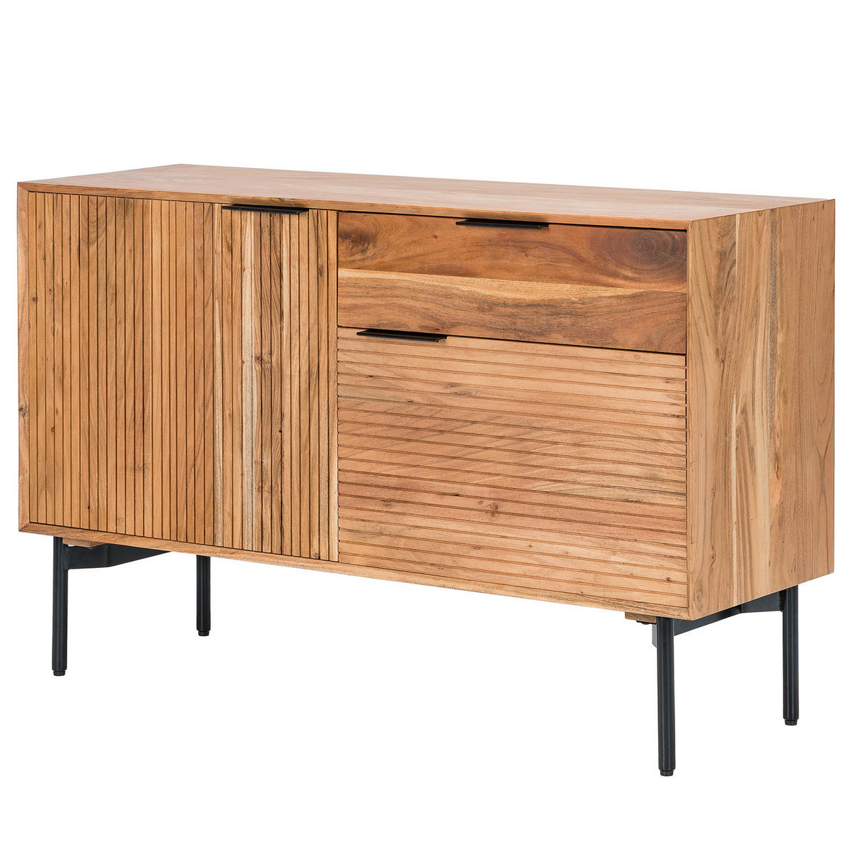 KOMMODE - Akazie massiv / Schwarz - Akaziefarben, Holz (130/82/42cm) - home24