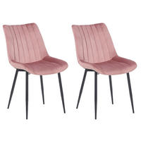 STUHL 2er Set Samt pink - Pink/Schwarz, Textil/Metall (46/82/61cm) - CLP