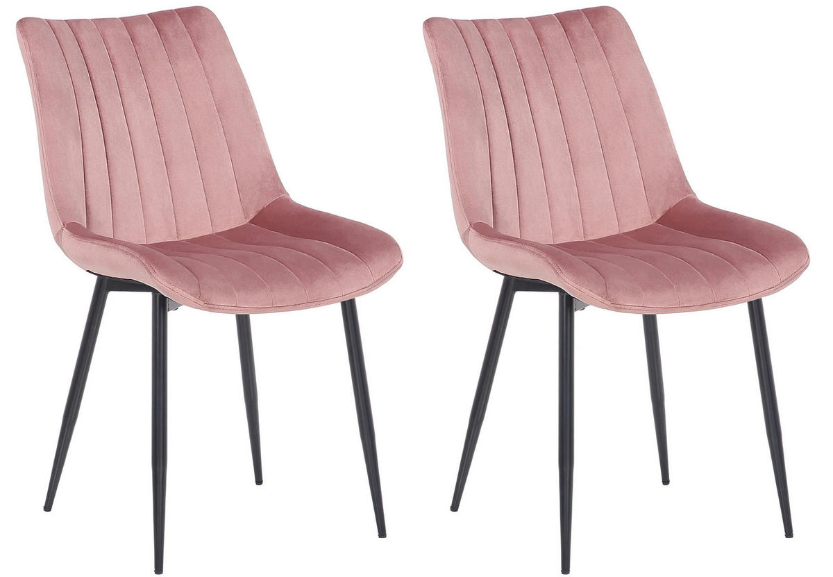 STUHL 2er Set Samt pink - Pink/Schwarz, Textil/Metall (46/82/61cm) - CLP