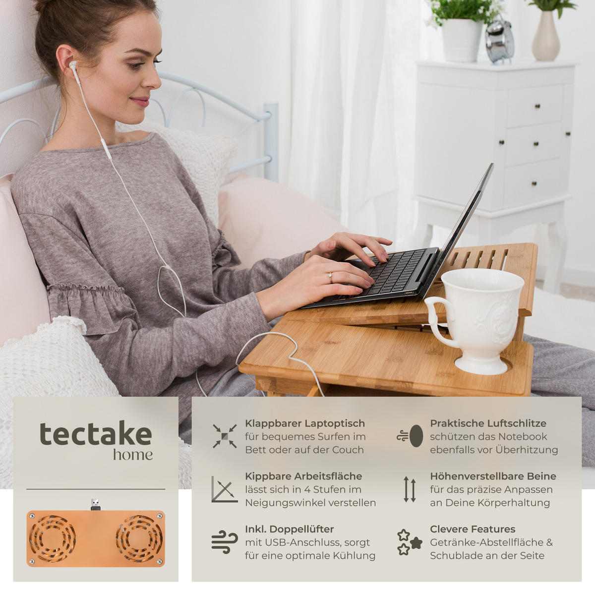 LAPTOPTISCH Kerstin,55 x 35 x 26 cm,braun - Braun, Holz (55/35/26cm) - tectake