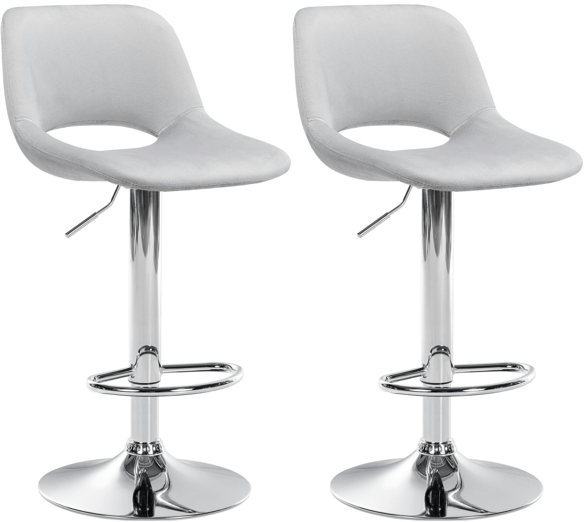 BARHOCKER 2er Set Samt hellgrau - Chromfarben/Hellgrau, Textil/Metall (42/86/46cm) - CLP