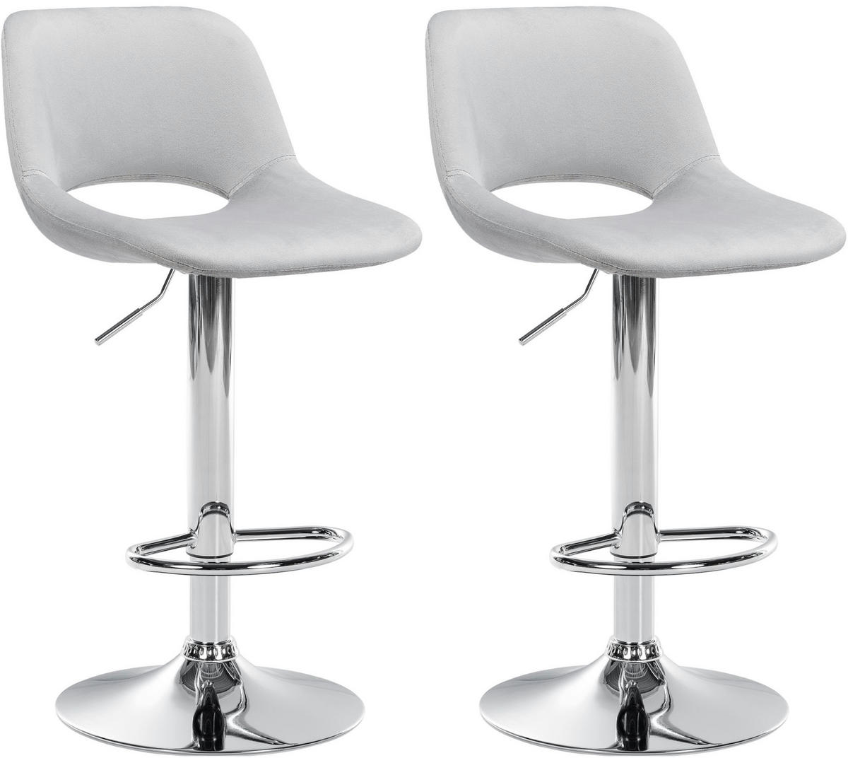 BARHOCKER 2er Set Samt hellgrau - Chromfarben/Hellgrau, Textil/Metall (42/86/46cm) - CLP