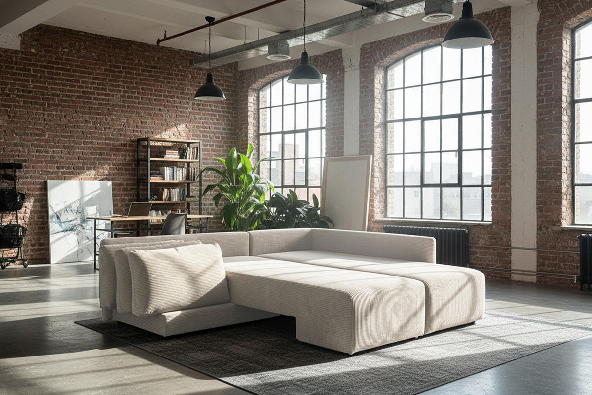 SCHLAFSOFA SADIRA Cremeweiß Cord - Creme/Schwarz, Kunststoff/Textil (288/209cm) - KAWOLA