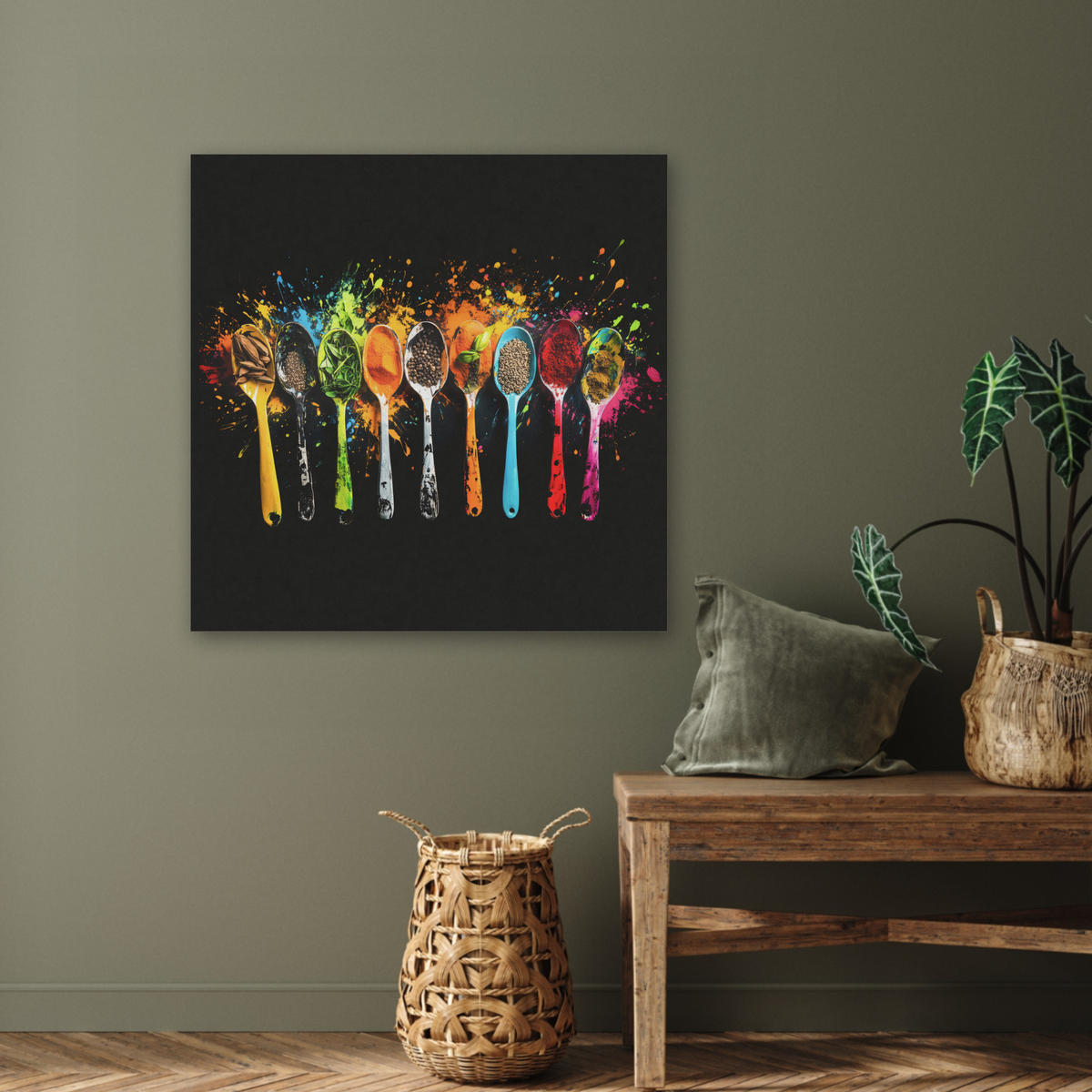 AKUSTIKBILD Löffel - Gewürze - Modern - Graffiti - Farbe - Farbenfroh Akustikpaneele 80x80 cm - Multicolor, Kunststoff (80/80/0.9cm) - MuchoWow
