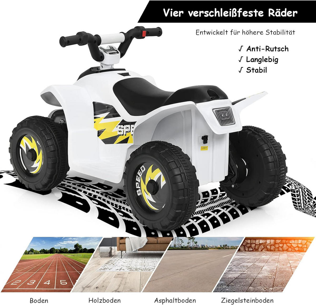 KINDERMOTORRAD 6V Elektro Kinderquad Weiß - Weiß, Kunststoff (40/44.5/73cm) - COSTWAY