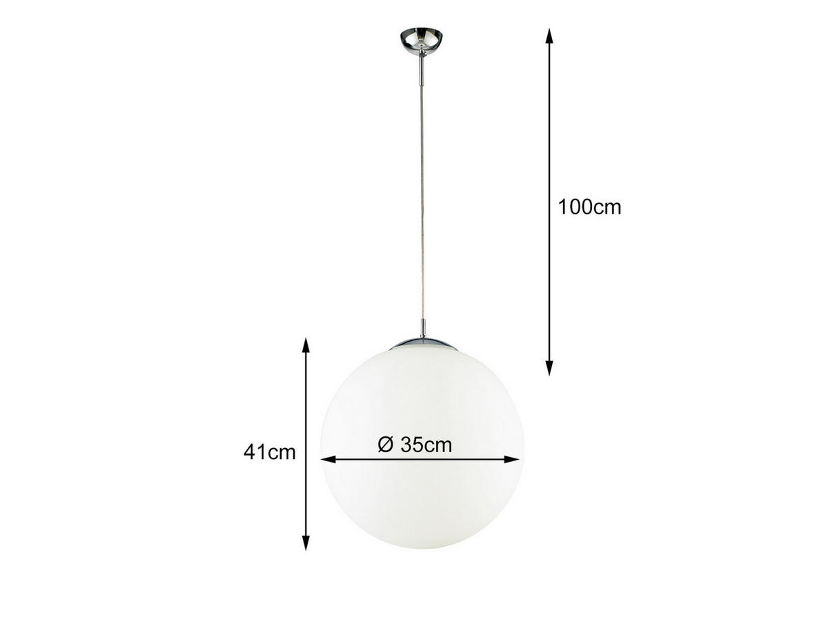 LED-PENDELLEUCHTE Glaskugel Lampenschirm, Ø35cm - Silberfarben/Weiß, Glas/Metall (41/35/100cm) - meineWunschleuchte