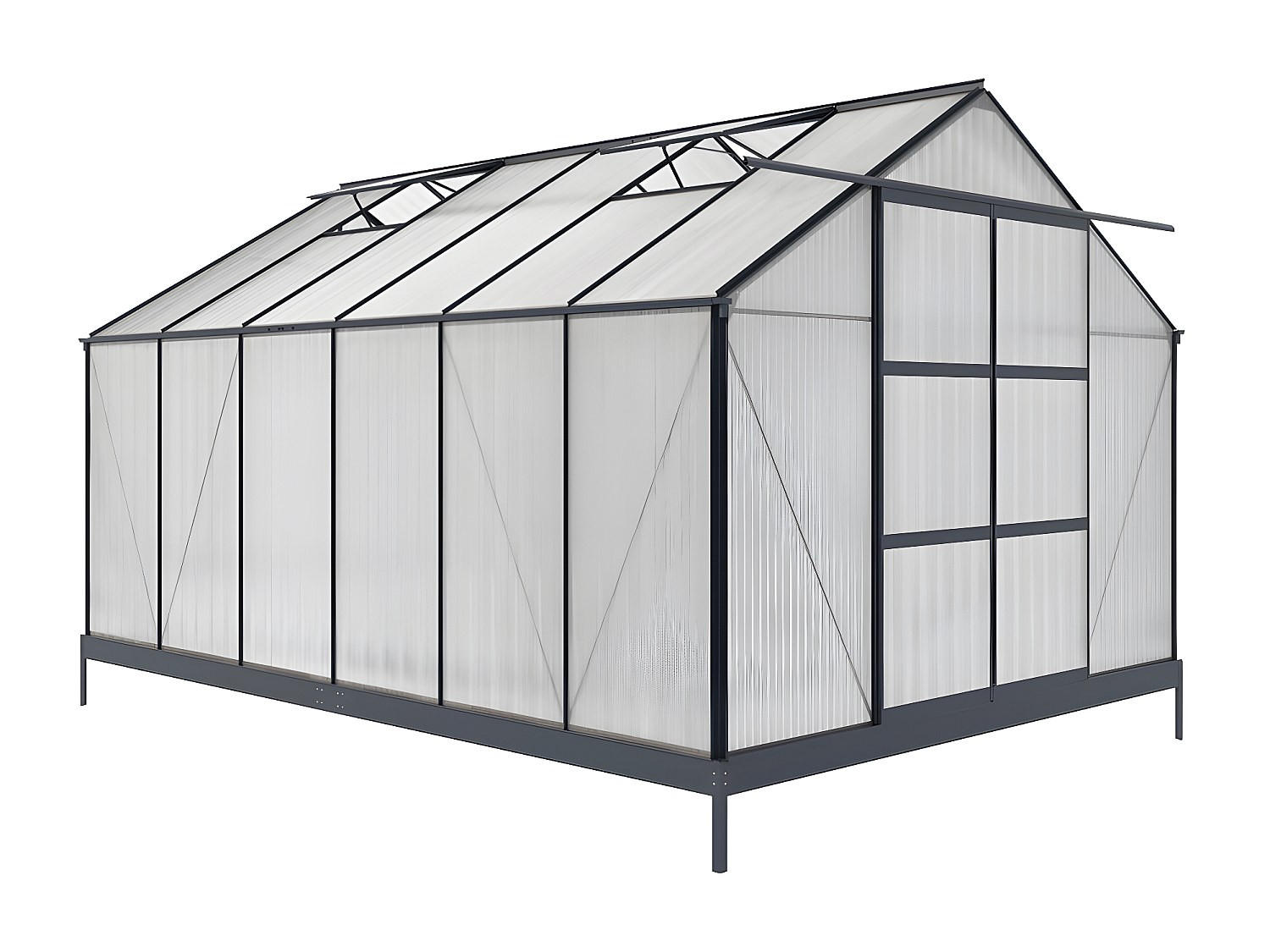SELBSTTRAGENDES Gewächshaus - 305cm x 427cm - Polycarbonat - anthrazitgrau - KALIDA - Anthrazit, Kunststoff (305/249/427cm) - Vente-Unique