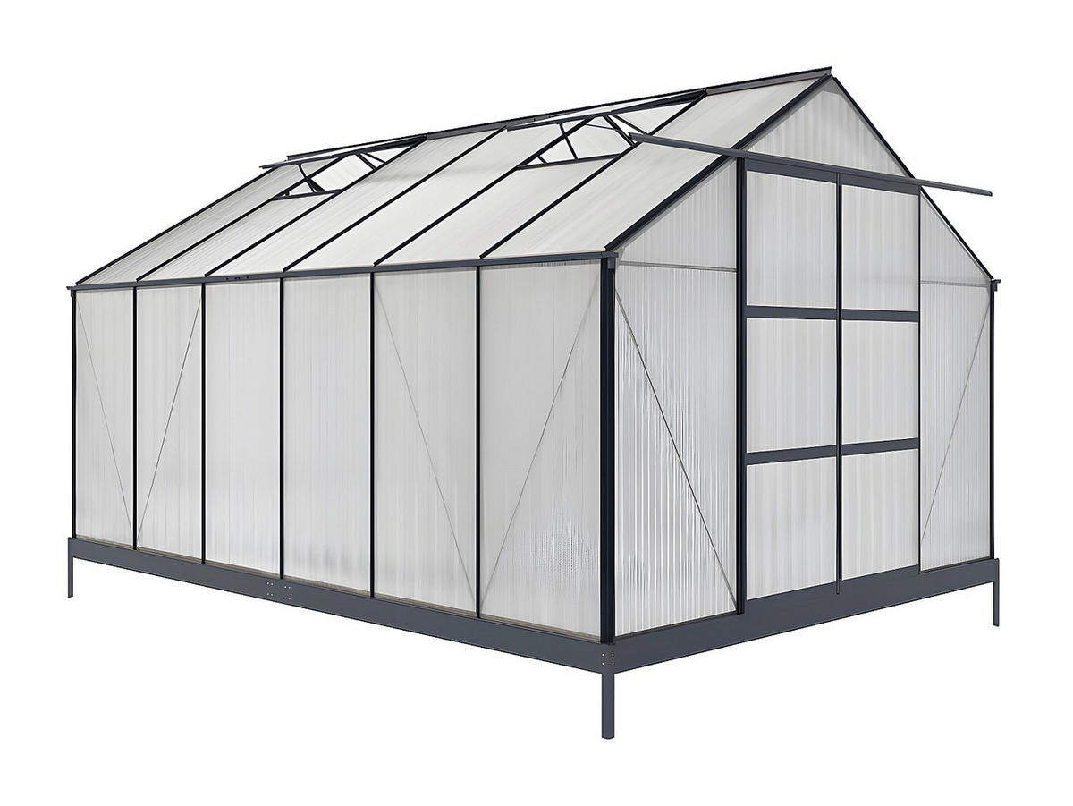 SELBSTTRAGENDES Gewächshaus - 305cm x 427cm - Polycarbonat - anthrazitgrau - KALIDA - Anthrazit, Kunststoff (305/249/427cm) - Vente-Unique