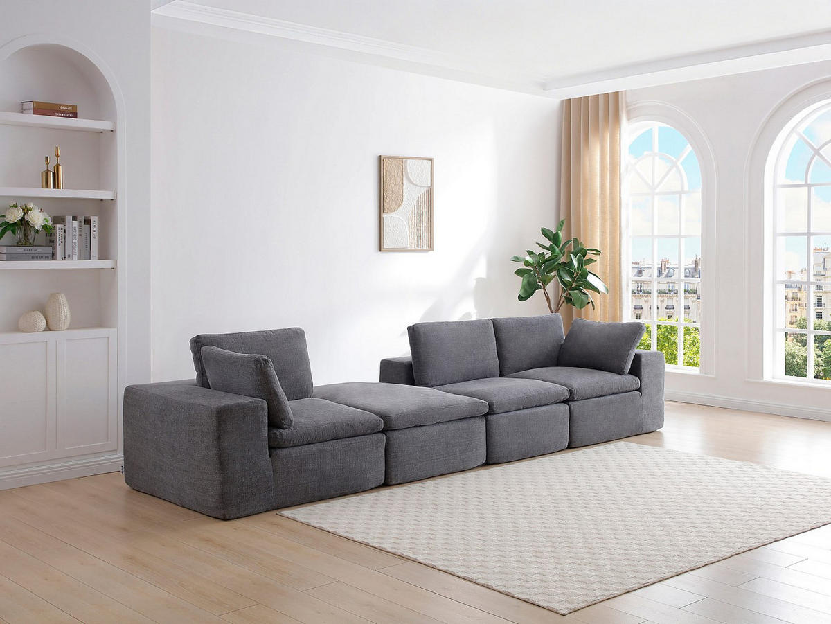 ECKSOFA modulbar - Stoff Anthrazitgrau - CORTOLINE - Anthrazit, Textil (304/199cm) - Vente-Unique