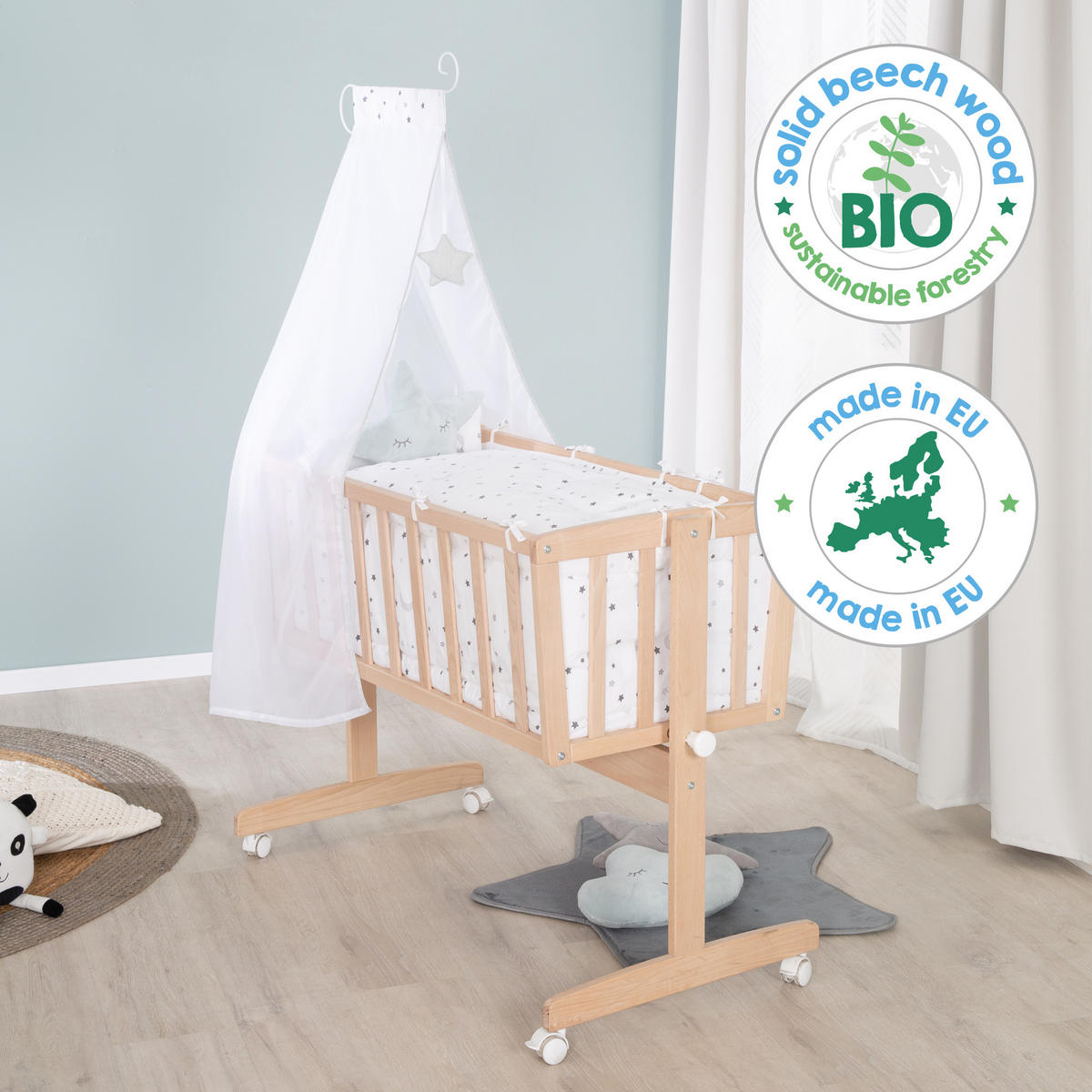 BABYWIEGENSETT Sternenzauber grau - Naturfarben, Holzwerkstoff/Textil (40/90cm) - Roba
