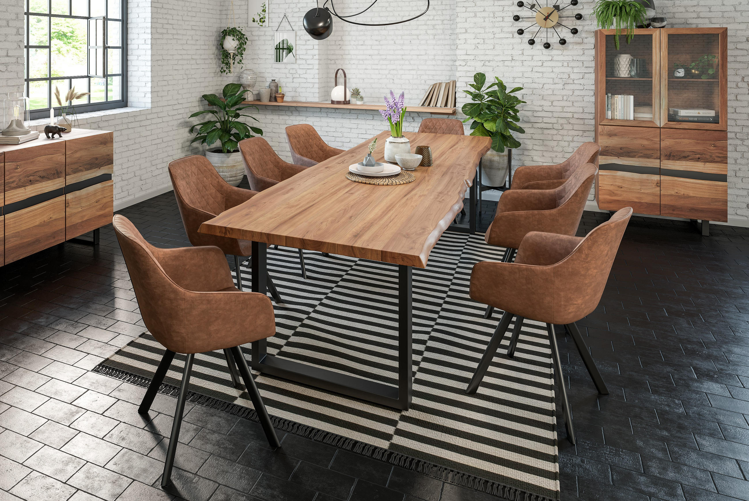 ESSTISCH LIAM - Beige/Schwarz, Holz/Metall (100/260/74cm) - SAM