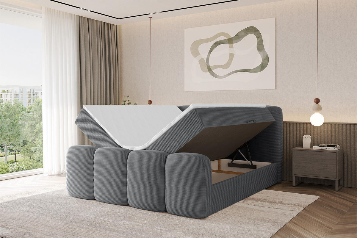 AMERICKÁ postel s matrací H4 a roštem – NINA-Z – 120 × 200 cm – tmavě šedá - šedohnědá, kompozitní dřevo (120/200cm) - ALTDECOR
