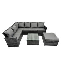 BALKONMÖBEL-SETS mit Ecksofa,Quadratischer Couchtisch,2 Sesseln Polyrattan Dunkelgrau 6-Sitzer - Dunkelgrau/Grau, Glas/Kunststoff - Fimous