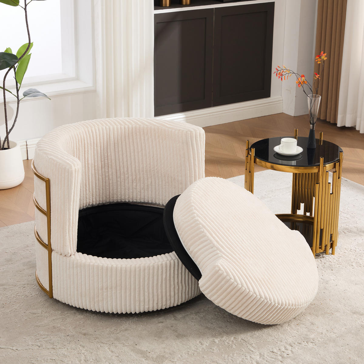 SESSEL DE-33906 360° drehbar mit Stauraum Beige - Beige, Metall (76/78/79cm) - ComfortXL
