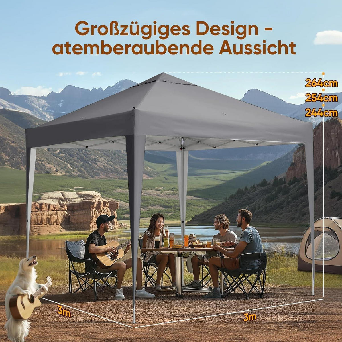 FALTPAVILLON 3 x 3 m wasserdicht Grau - Grau, Textil (300/265/300cm)