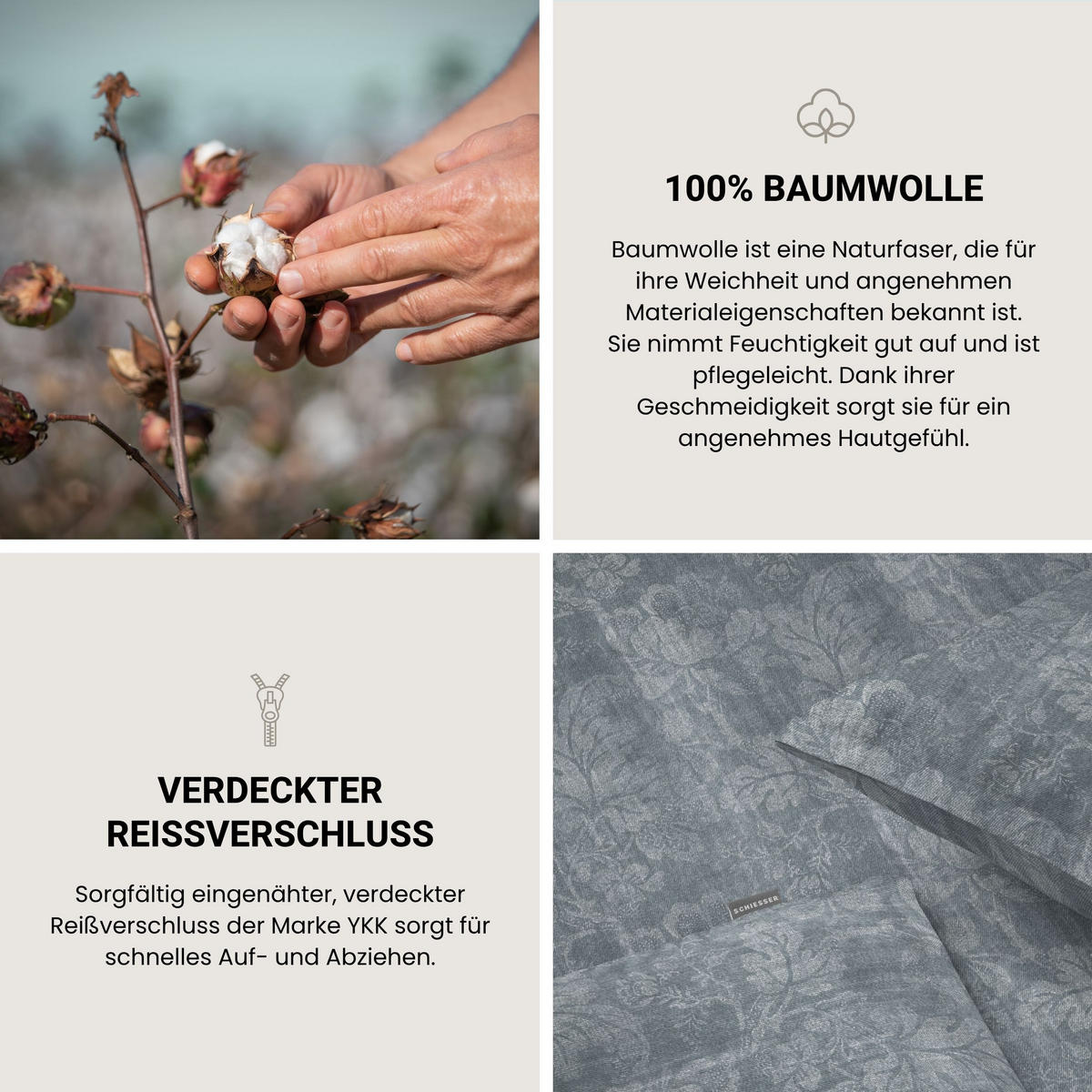 BETTWÄSCHESET Missy - Feinbiber - 2-Teilig - 135x200 cm - Grau - Grau, Textil (135/200cm) - SCHIESSER