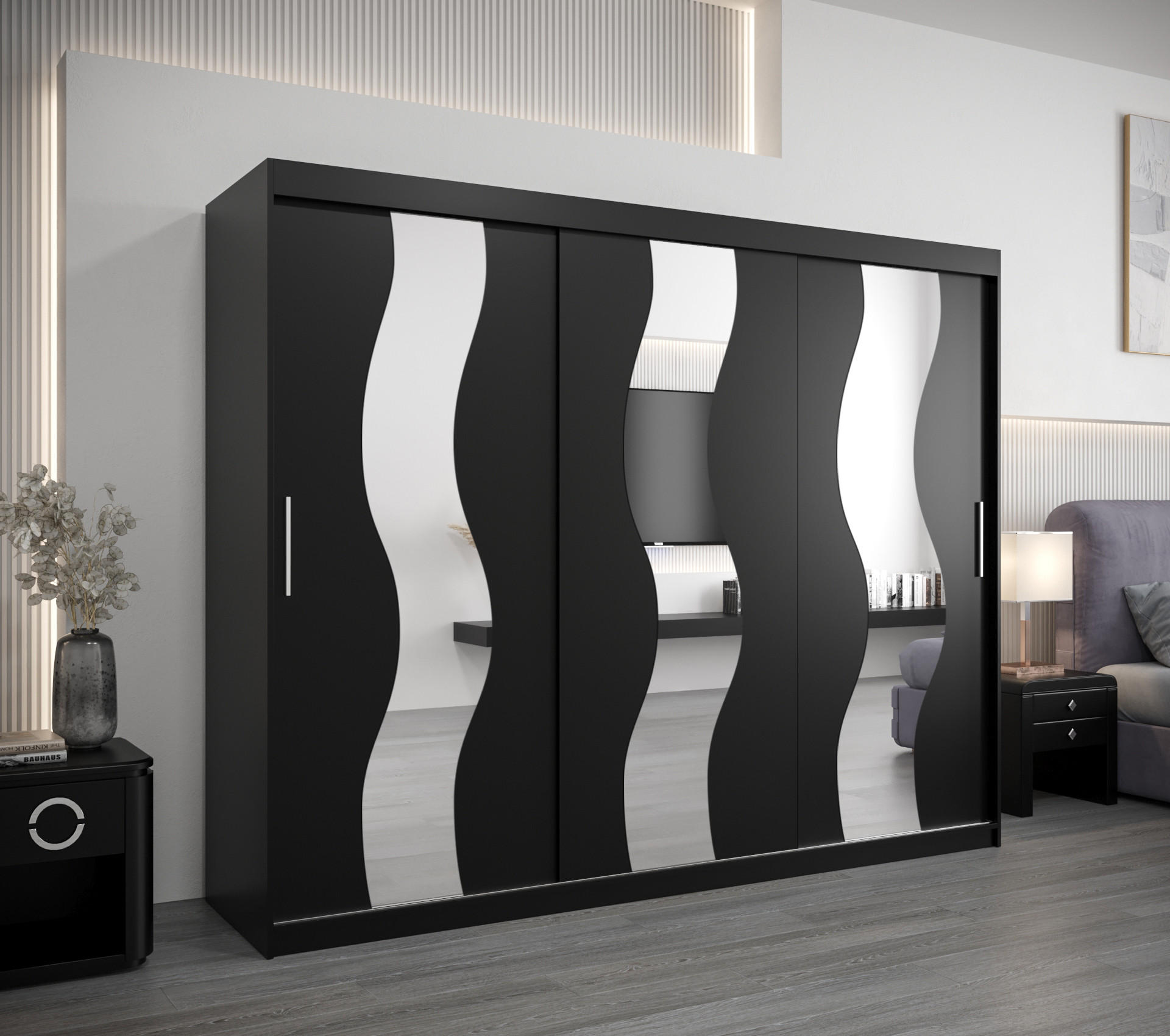 SCHWEBETÜRENSCHRANK 200/250/62 2-türig - Silberfarben/Schwarz, Holz/Kunststoff (250/200/62cm) - Abiks Möbel