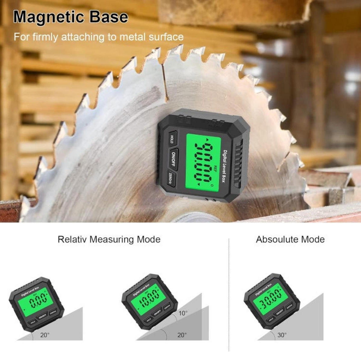 WASSERWAAGE – mit LCD-Display, magnetisch, hintergrundbeleuchtet – schwarz - Schwarz, Kunststoff (6/5.5/3cm) - DCA