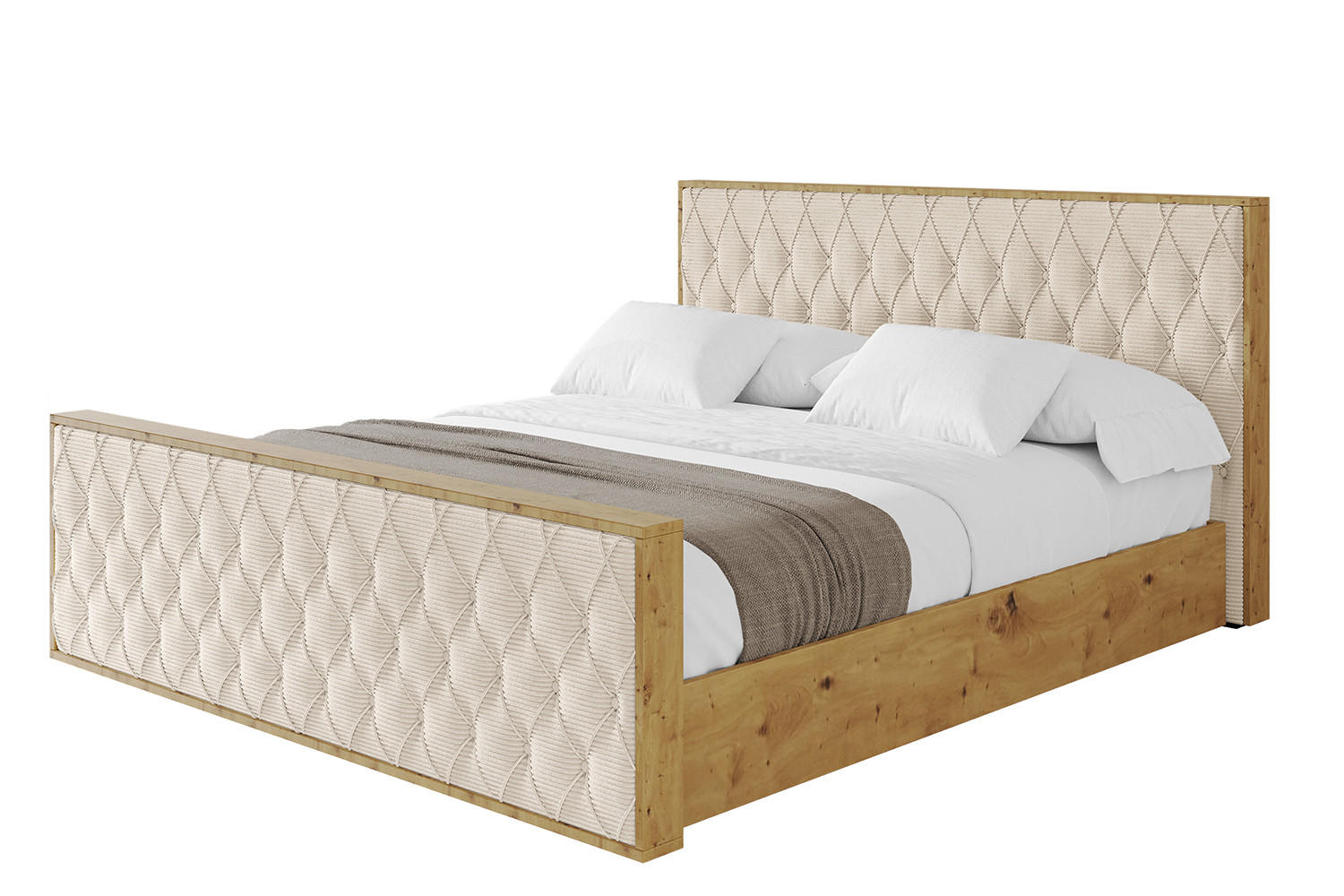 POLSTERBETT mit Bettkasten, Fußteil und Lattenrost, Boxbett ohne Matratze - ENZO5-Z 160x200 Beige - Creme, Holzwerkstoff/Textil (160/200cm) - ALTDECOR