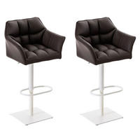 BARHOCKER 2er Set Damaskus Kunstleder weiß braun - Braun/Weiß, Textil/Metall (64/110/48cm) - TPFLiving
