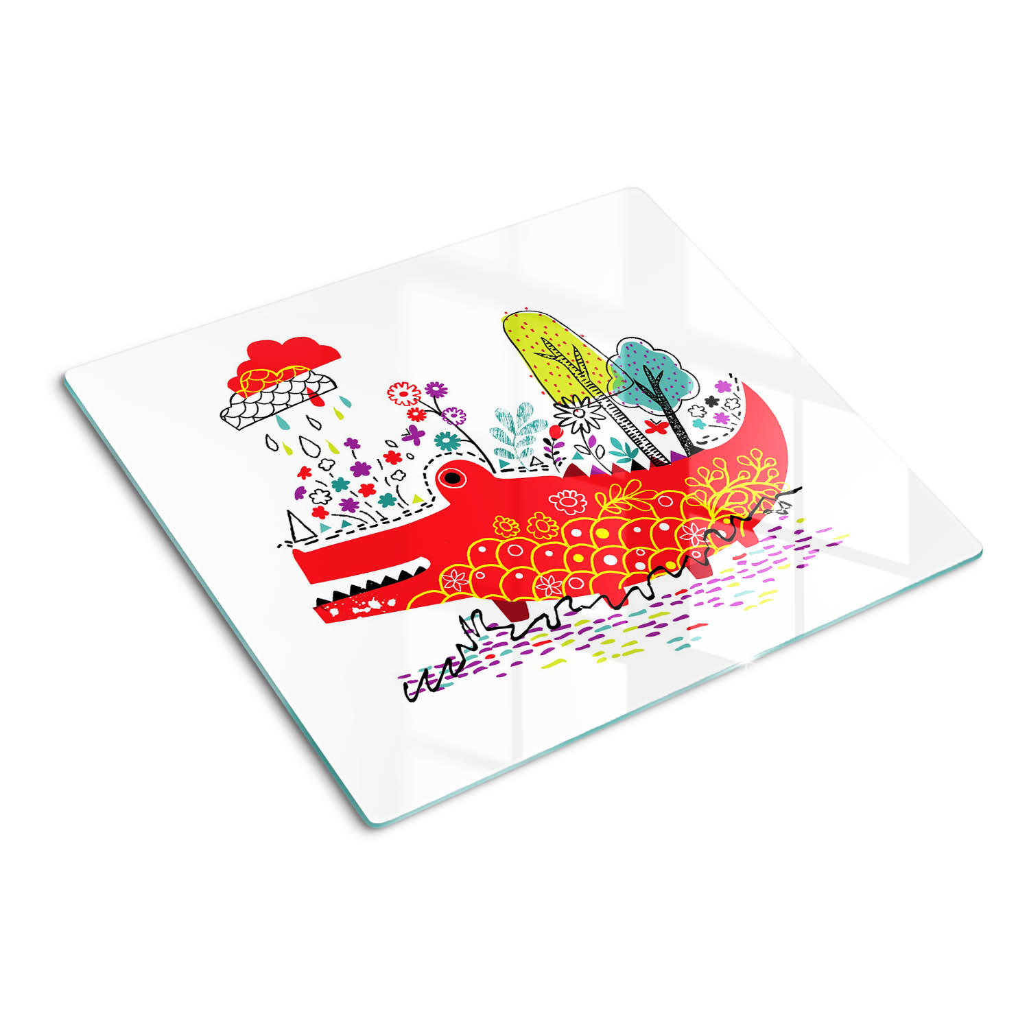 GLASPLATTE 60x52 cm Buntes Krokodil - Rot, Glas (60/0.4/52cm) - TULUP