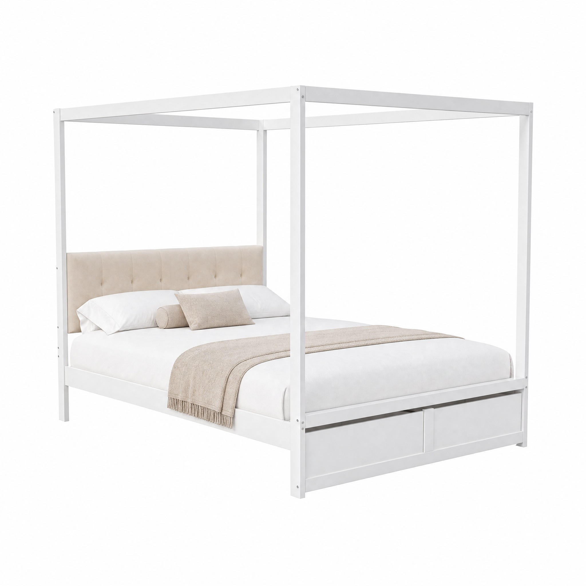 BETT im Zeltdesign mit 2 Schubladen 140x200 cm Weiß - Weiß, Holz (140/200cm) - Meubliv