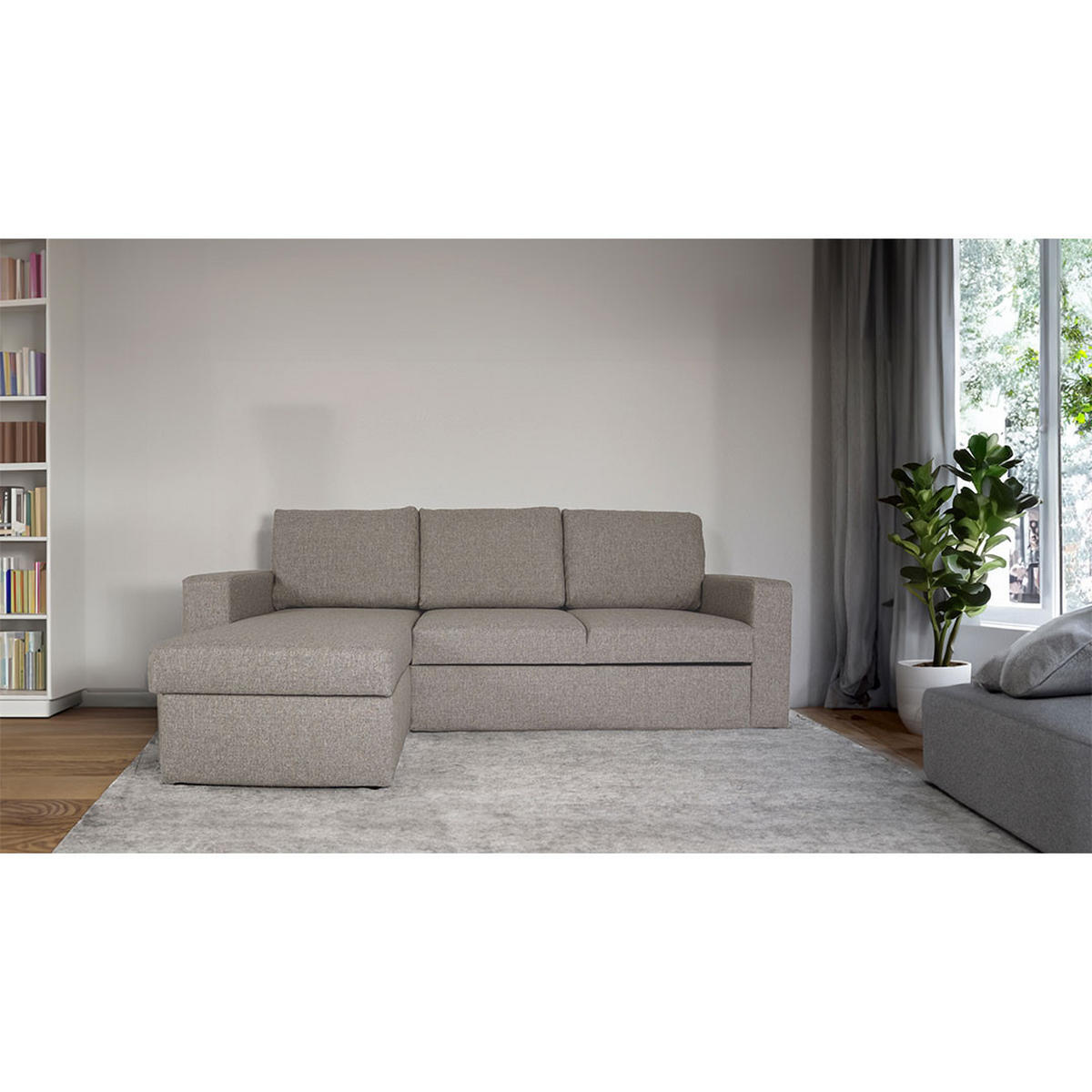 ECKSCHLAFSOFA grau sandfarben - Sandfarben, Textil (230/151cm) - ebuy24