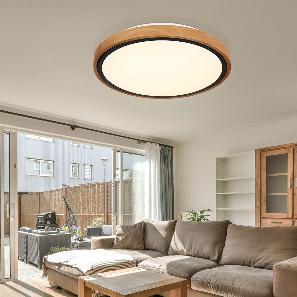 LED DECKENLEUCHTE Metall Braun Holzoptik - Braun, Holz (30.7/30.7/9cm) - Globo Lighting