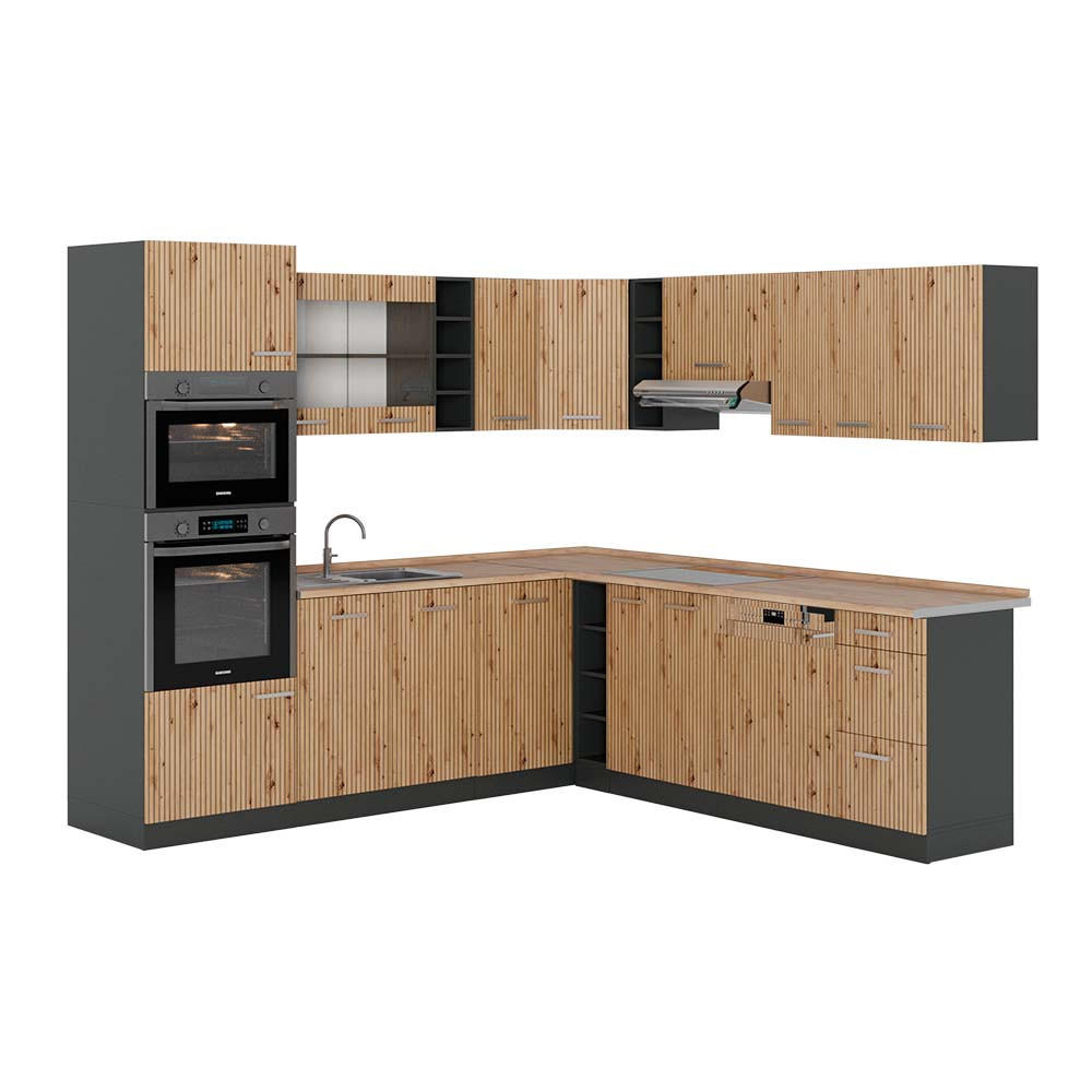 ECKKÜCHE R-Line Artisan Eiche/Anthrazit 237 x 247 cm, AP Eiche - Anthrazit/Eiche Artisan, Holzwerkstoff (247/81.6/60cm) - Vicco