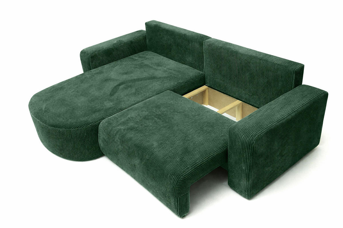 ECKSOFA Mit Schlaffunktion, Cordstoff Poso, Grün, Links, ROUND ONE - Grün, Holz (244/175cm) - Kaiser Möbel