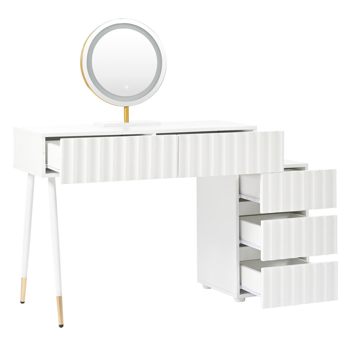 SCHMINKTISCH 100/40/127 cm Weiß mit LED-Beleuchtung und 5 Schubladen - Weiß, Holzwerkstoff (40/127/135cm) - OKWISH