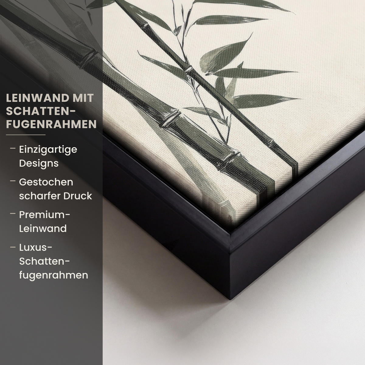 LEINWAND Bilder mit Rahmen - Japandi - Bambus - Beige - 20x30 - Eukalyptusholzfarben, Textil (20/30cm) - MuchoWow