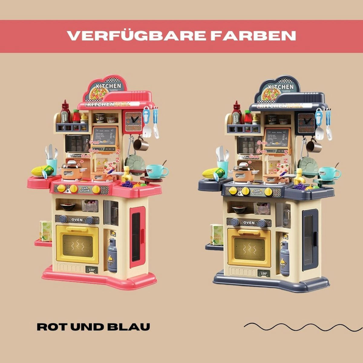 KINDERKÜCHE JOE in Rot mit Zubehör 46-tlg - Rot, Kunststoff (23/55cm) - Coemo