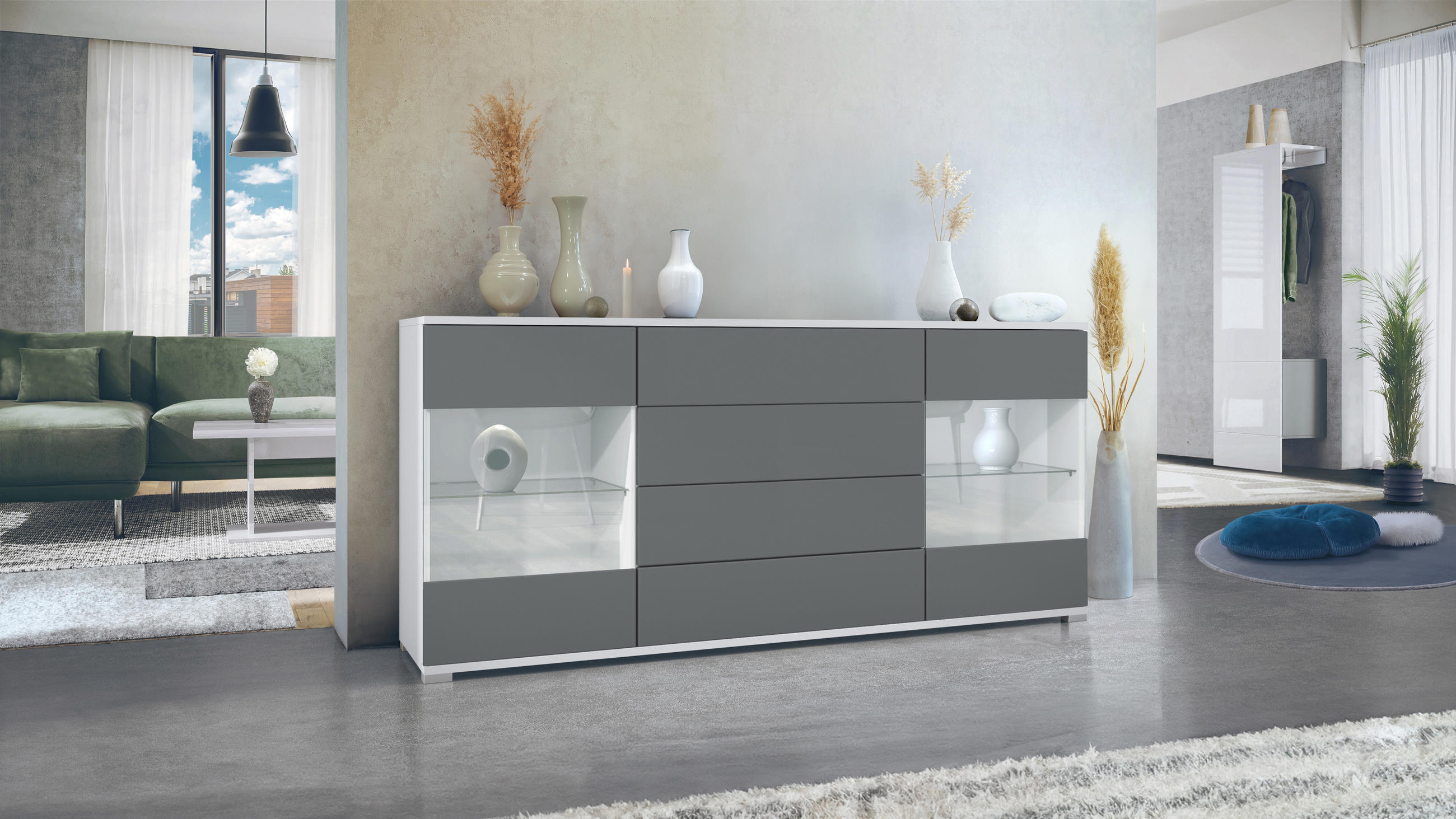 SIDEBOARD Bari Graphit Seidenmatt - Graphitfarben, Holzwerkstoff (166.5/75.5/35cm) - Vladon