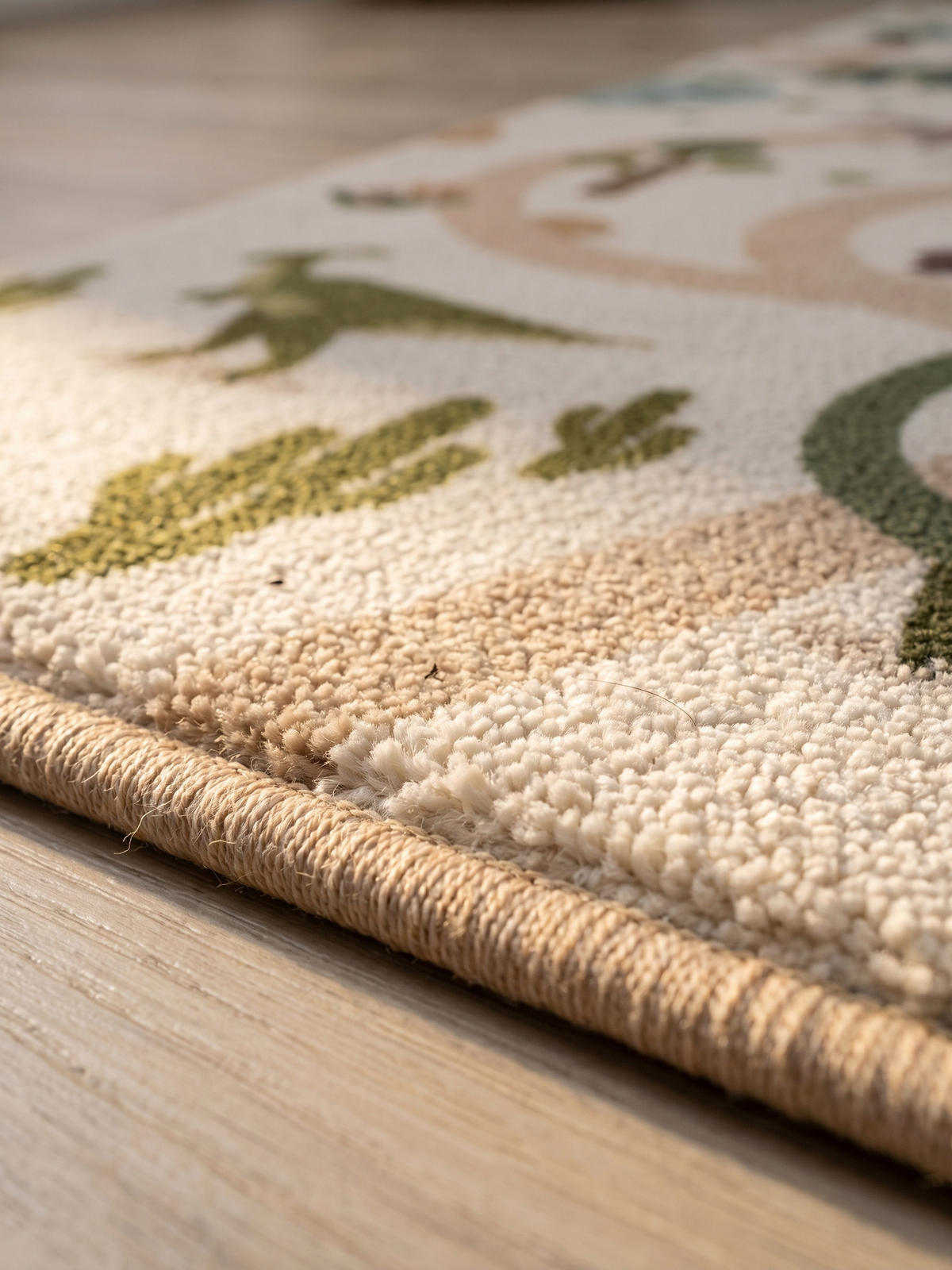 KINDERTEPPICH Kurzflor Dinosaurier-Landschaft Waschbar OEKO-TEX Spielteppich Jungen Mädchen Creme 120x170 – TINO - Creme, Textil (120/170cm) - KADIMA DESIGN