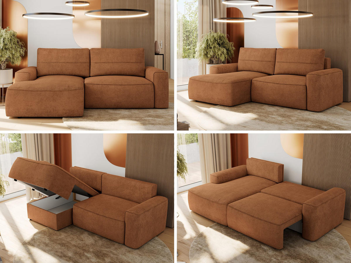 ECKSOFA BELLUNO L Orange Strukture - Links - Schwarz/Orange, Textil (144/233cm) - MKS