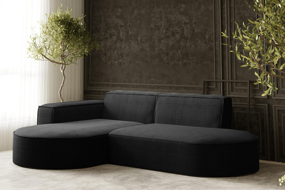 ECKSOFA Modena Studio, Cord Stoff Schwarz Links - Schwarz, Holzwerkstoff/Textil (165/236cm) - Kaiser Möbel