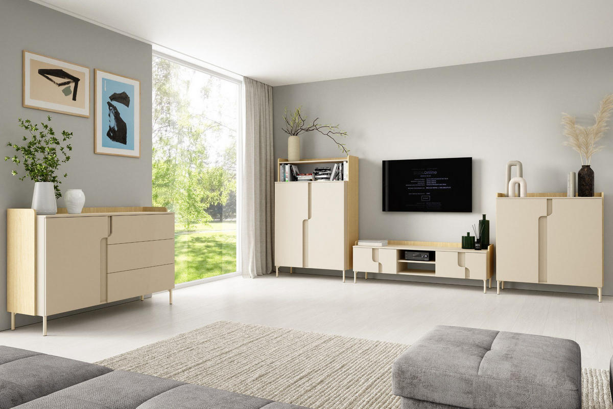 HOCHKOMMODE PAURO 03 103/160/42 cm in Eiche Mavelie / Macadamia - Eichefarben/Beige, Holzwerkstoff (103/160/42cm) - Deine Möbel 24