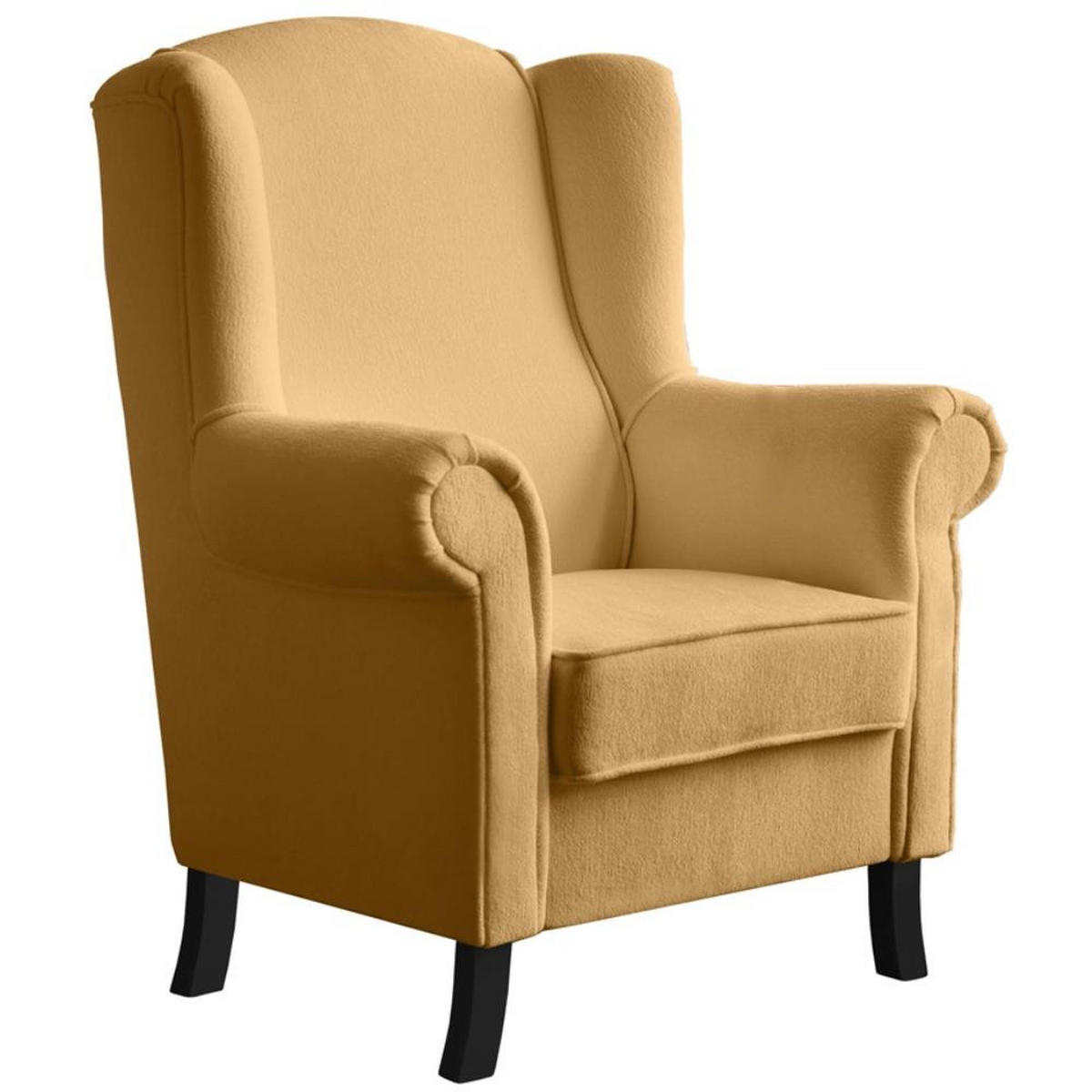 OHRENSESSEL Leonardo gelb boucle-stoff - Bernsteinfarben, Holz/Textil (88/118/86cm) - Beautysofa