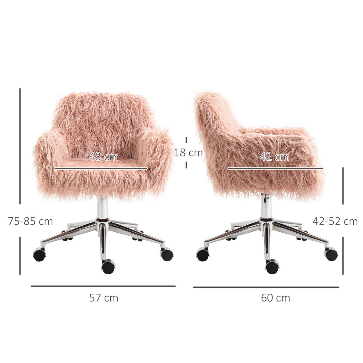 DREHSTUHL Rosa, Kunstfell, Silber, ergonomisch - Pink, Metall (60/85/57cm) - SHOPENTRA