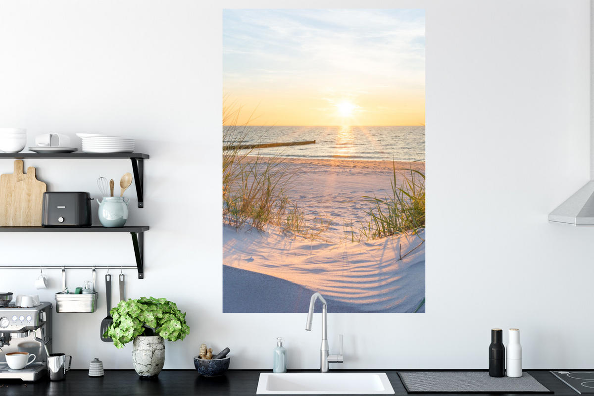 WANDTATTOO Strand - Sonne - Düne - Gras - Sand - Horizont 80x120 cm - Hellblau, Kunststoff (80/120/0.1cm) - MuchoWow