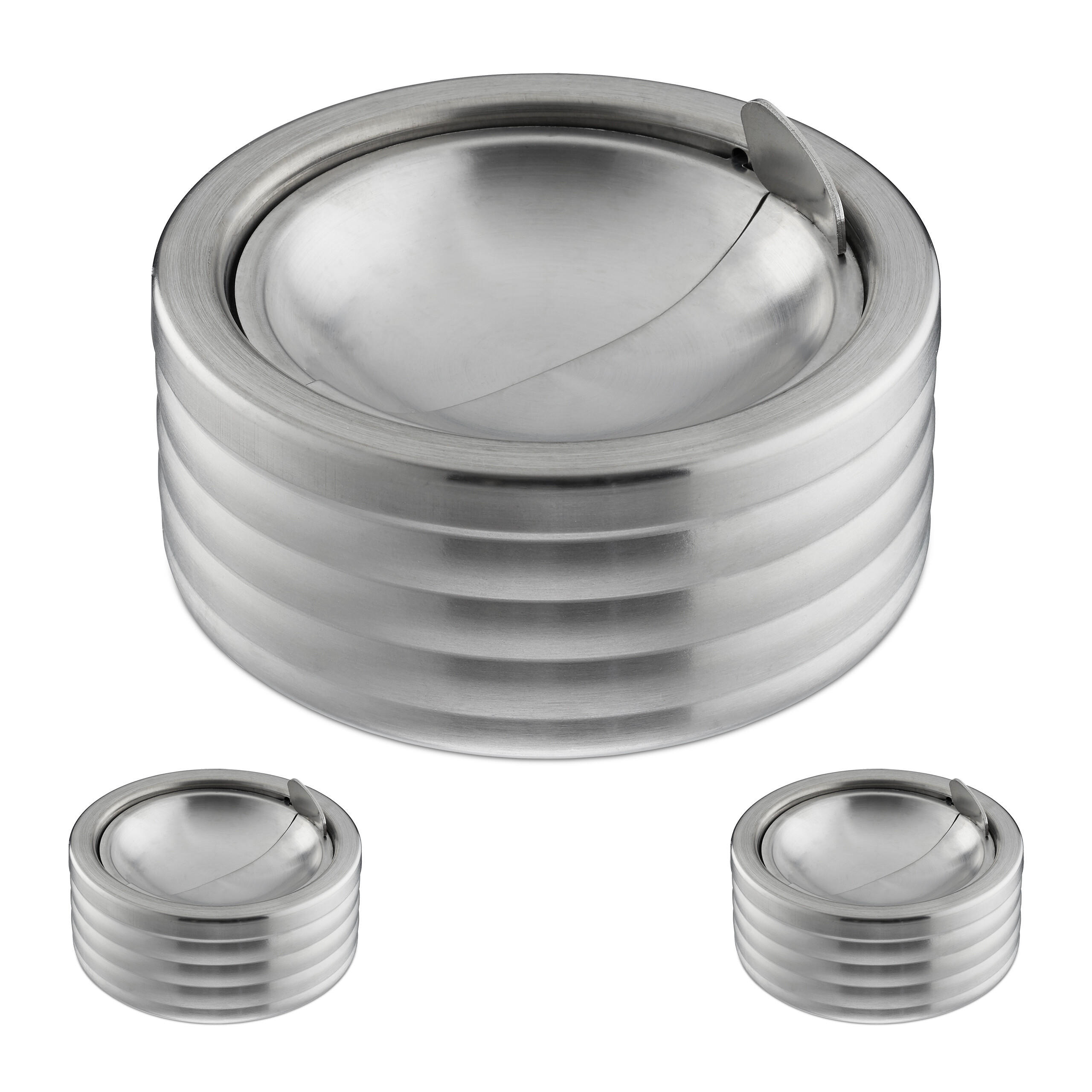 3xWINDASCHENBECHER - Silberfarben, Metall (11.5cm) - Relaxdays