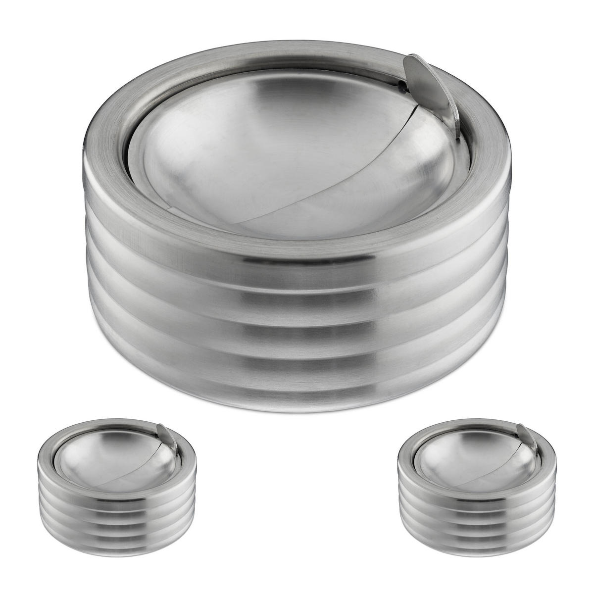 3xWINDASCHENBECHER - Silberfarben, Metall (11.5cm) - Relaxdays
