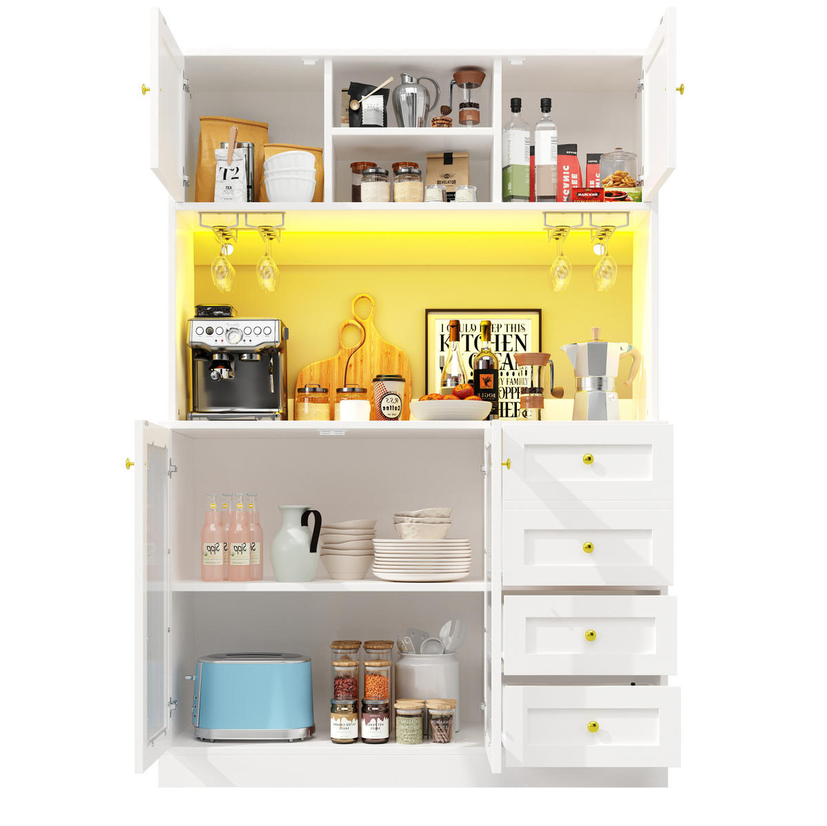 BUFFET 120/188/40 cm Weiß aus MDF mit LED-Lichtleiste - Weiß, Holzwerkstoff (40/188/120cm) - OKMYHOME
