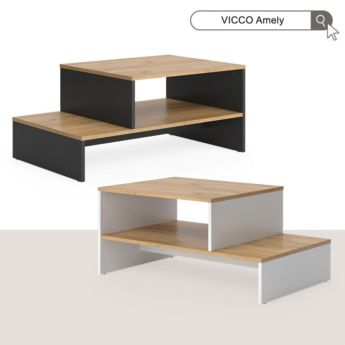 COUCHTISCH Amely Goldkraft Eiche/Weiß 90 x 55 cm mit Regal - Honigeiche/Weiß, Holzwerkstoff (55/90/40cm) - Vicco