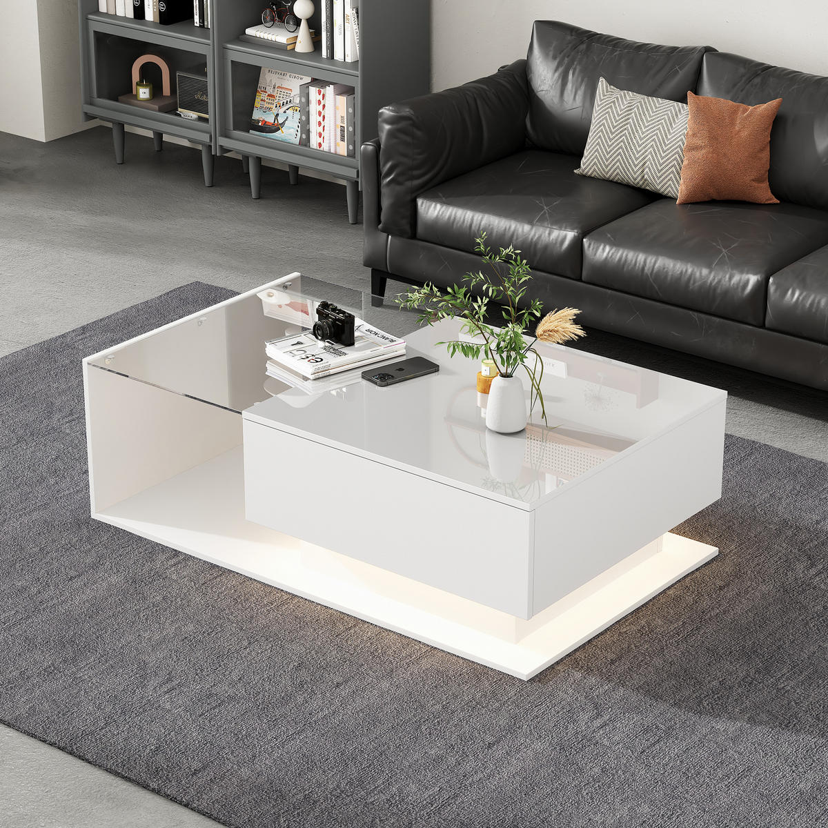 COUCHTISCH Hochglanz Glas-Design mit Schublade Weiß Hochglanz ohne Maßangabe MDF/Spanplatte - Weiß, Glas/Holzwerkstoff (100/50/32cm) - EVRYAE
