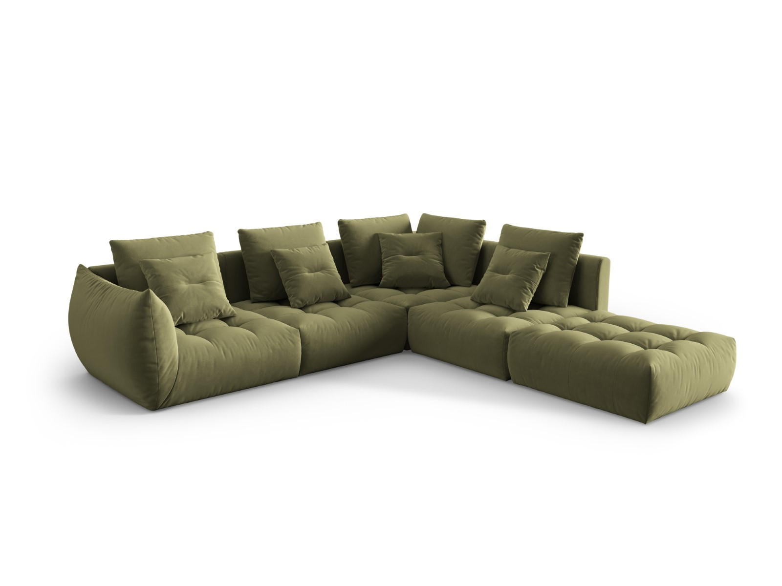 ECKSOFA modular rechts Bloom aus Samt hellgrün 4 Sitzplätze - Hellgrün, Textil (310/316cm) - Micadoni