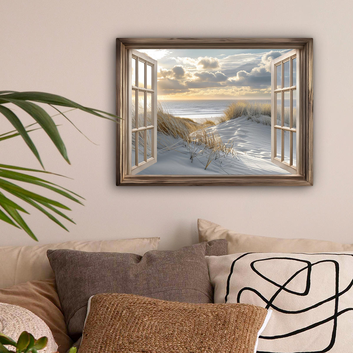 LEINWANDBILD Ausblick - Strand - Dünen - Meer - Natur Wandbild 40x30 cm - Sandfarben, Textil (40/30cm) - MuchoWow