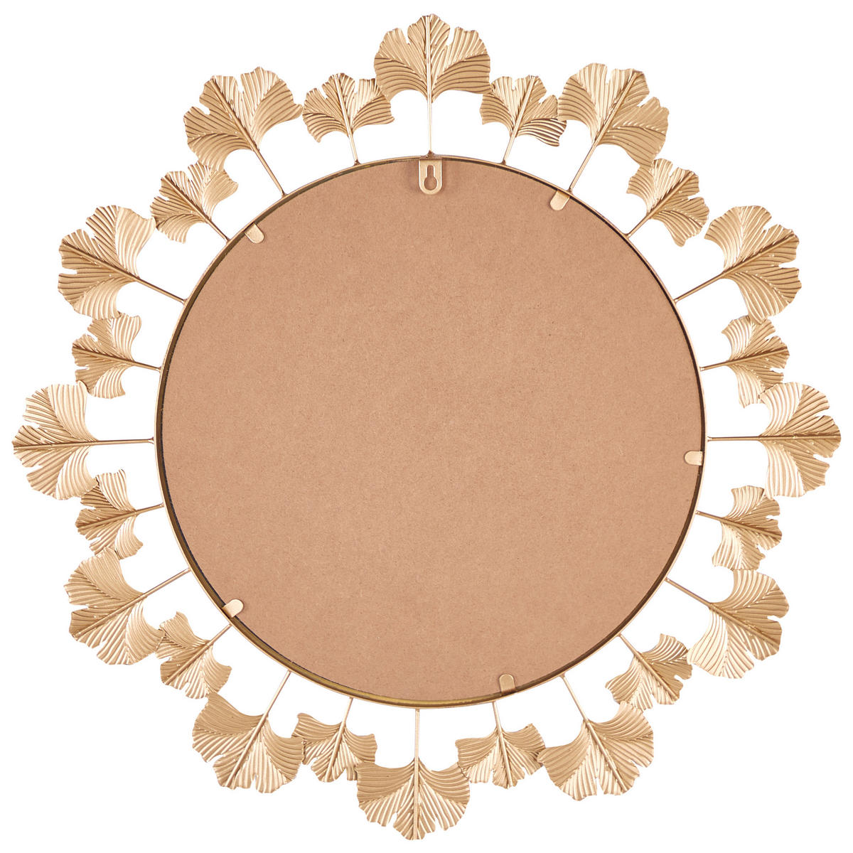 WANDSPIEGEL Metall gold rund 60 cm Ginkgo-Verziehrung Codolet - Goldfarben, Metall (60/60/3cm) - Beliani