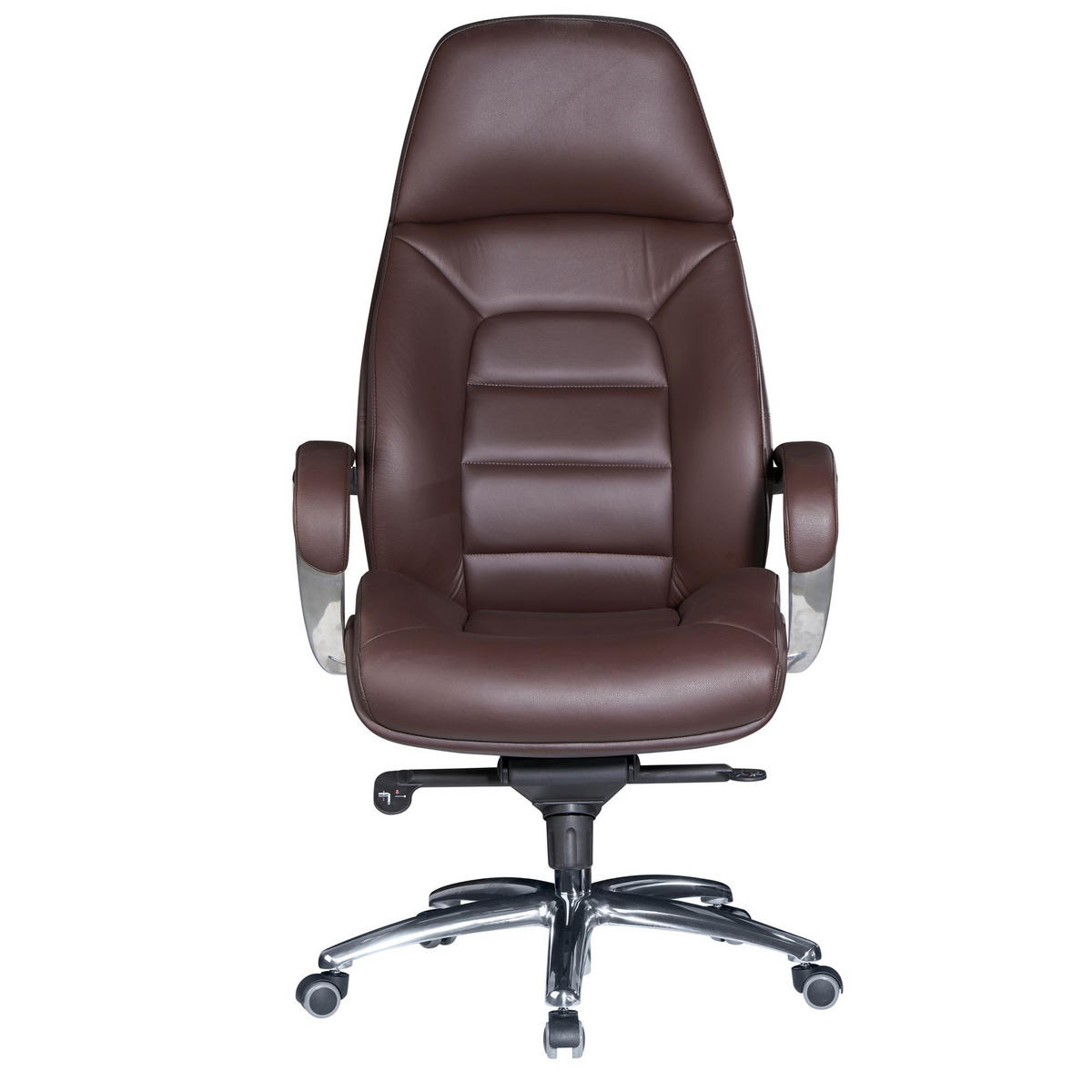 CHEFSESSEL Leder mit Multiblockwippmechanik bis 120 kg MIRON, Braun 67x67x137 cm - Silberfarben/Braun, Leder/Metall (67/137/67cm) - KADIMA DESIGN